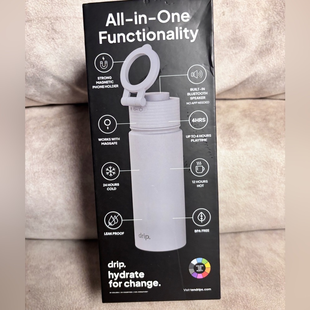 Drip Bluetooth Speaker Water Bottle - Gray NEW - Picture 3 of 5